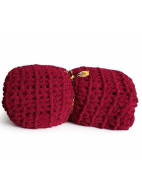 Handmade Large Plush Chunky Open Knit  Burgundy Chenille Blanket